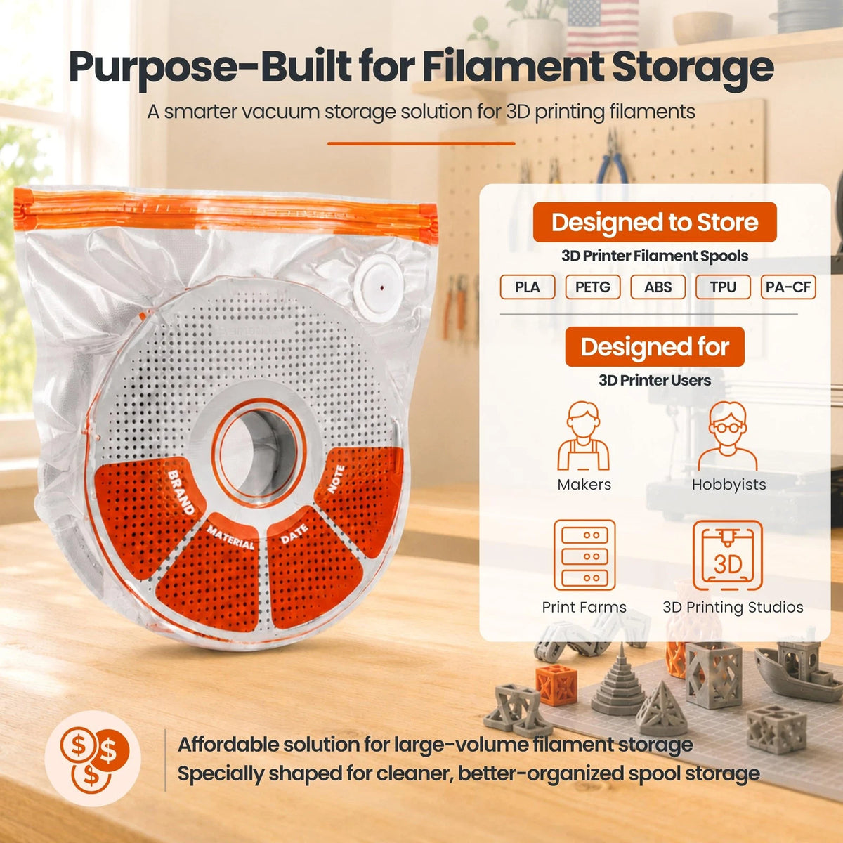 20 PCS U-Shaped 3D Filament Storage Bags Kit, Printer Accessories for...