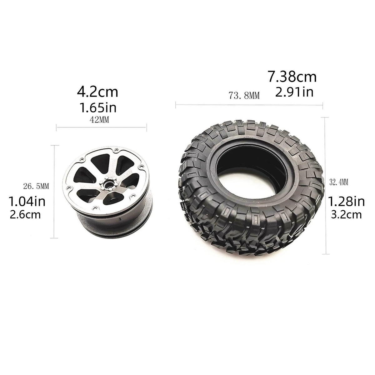 4x 73.8*32.4mm Rubber Wheel Tire Rim For WPL B16 B36 B-14 C14 1/16 RC Car Truck