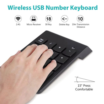 Plug-N-Play 18-Key 2.4GHz Wireless USB Number Keyboard For Laptop/Desktop PC