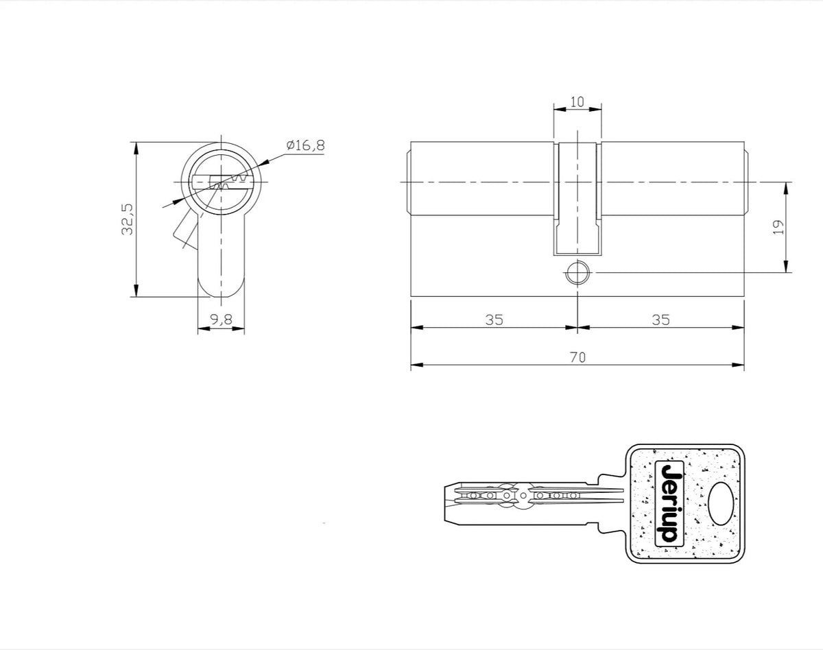 Jeriup Locks- Euro Profile Cylinder, 70mm (30/10/30), Satin Nickle