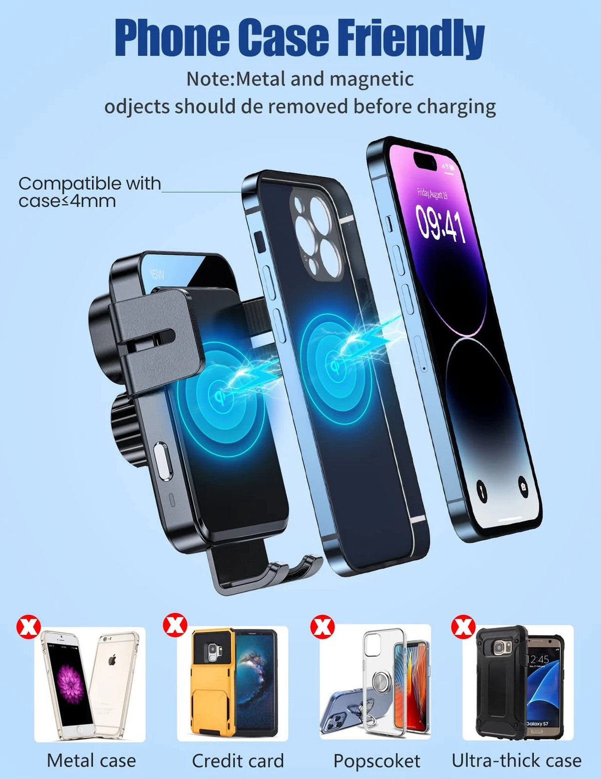 Wireless Car Charger, MOKPR 15W/10W/7.5W Cup Holder Phone Mount, Auto Black