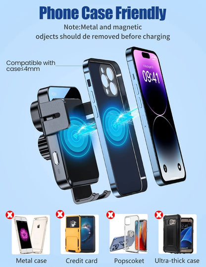 Wireless Car Charger, MOKPR 15W/10W/7.5W Cup Holder Phone Mount, Auto Black