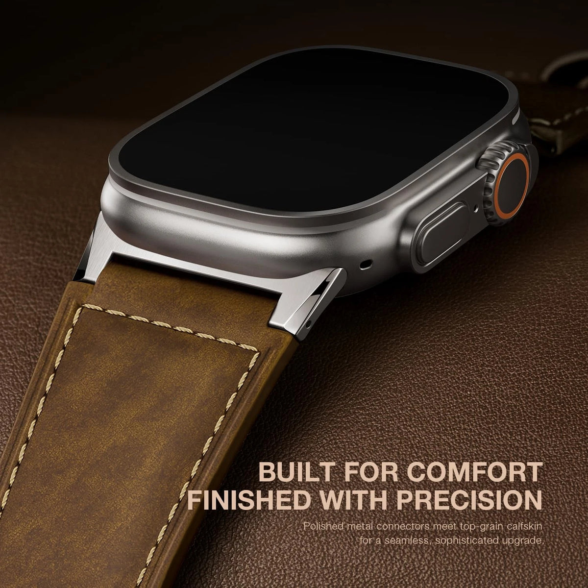 Suitisbest Leather 49mm 46mm 45mm 44mm 42mm(Series 3), Titanium/Retro Brown