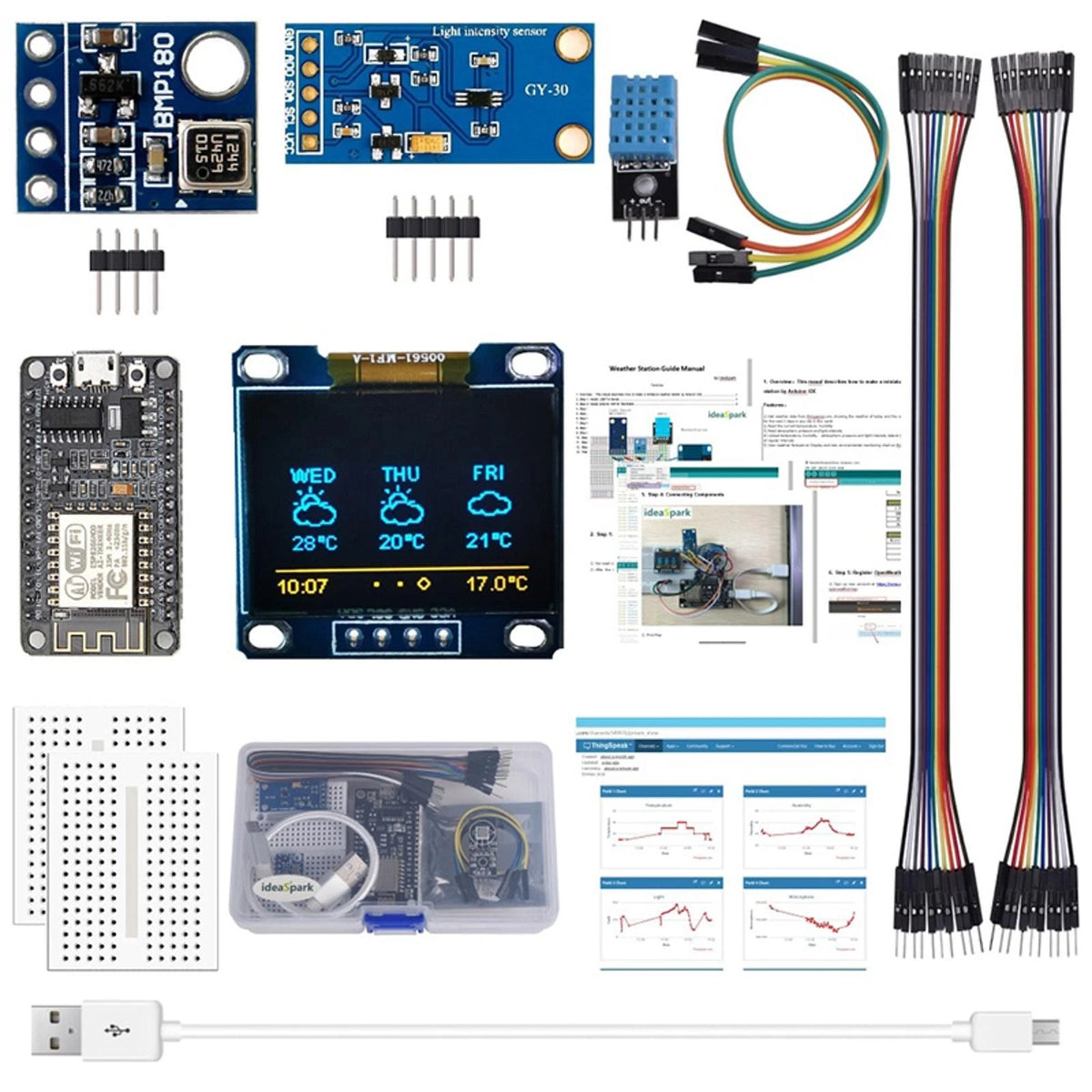 ESP8266 Weather Station Kit Temperature Humidity LCD Display Component Kit