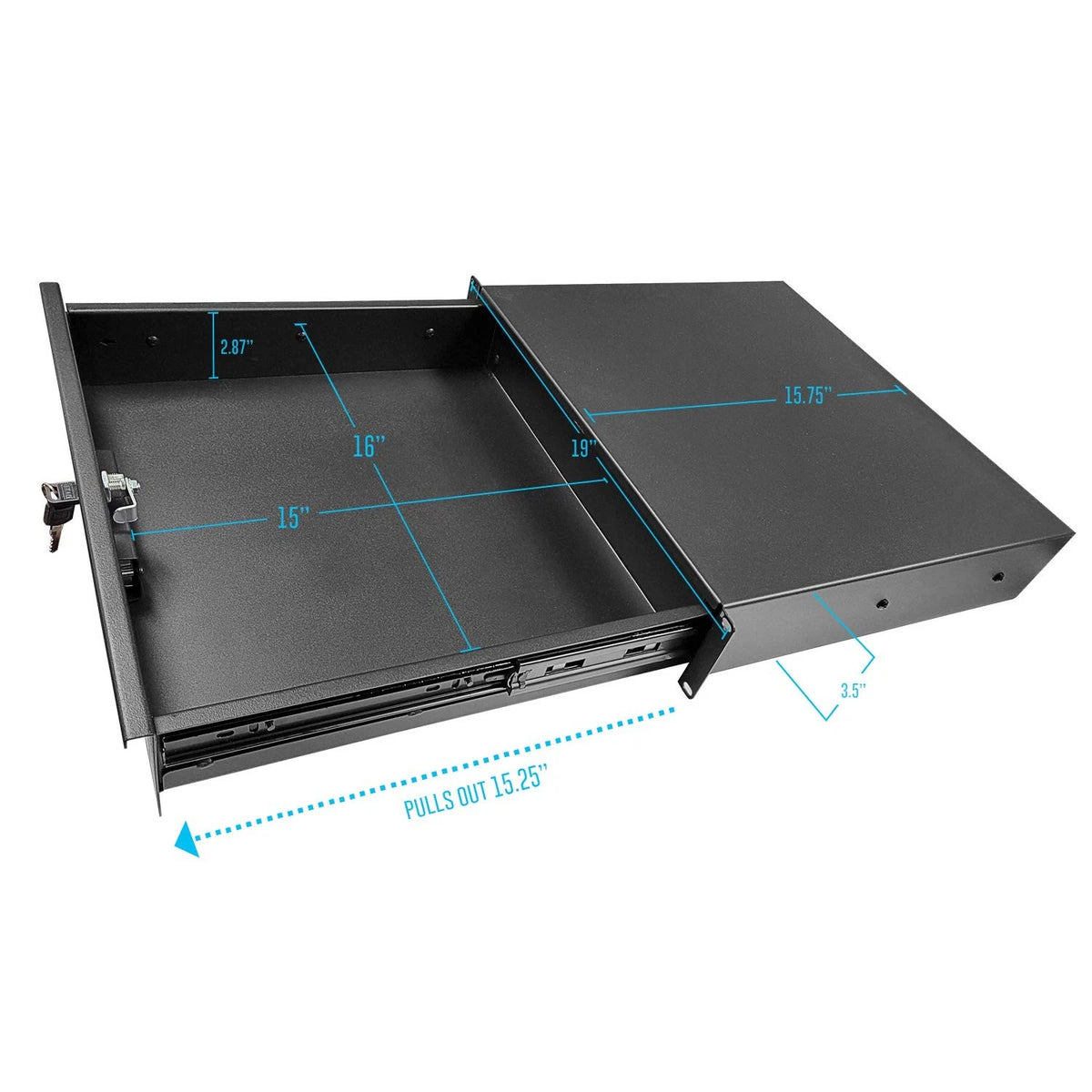 2U Locking Rack Drawer by AxcessAbles | 15" RACK DRAWER, DRAWER WITH LOCK