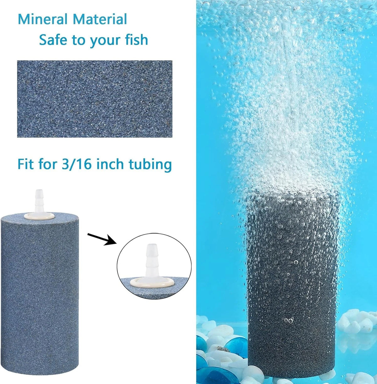 AQUANEAT 4x2 inch Aquarium Air Stones 10pcs, Aerator inch, Grey