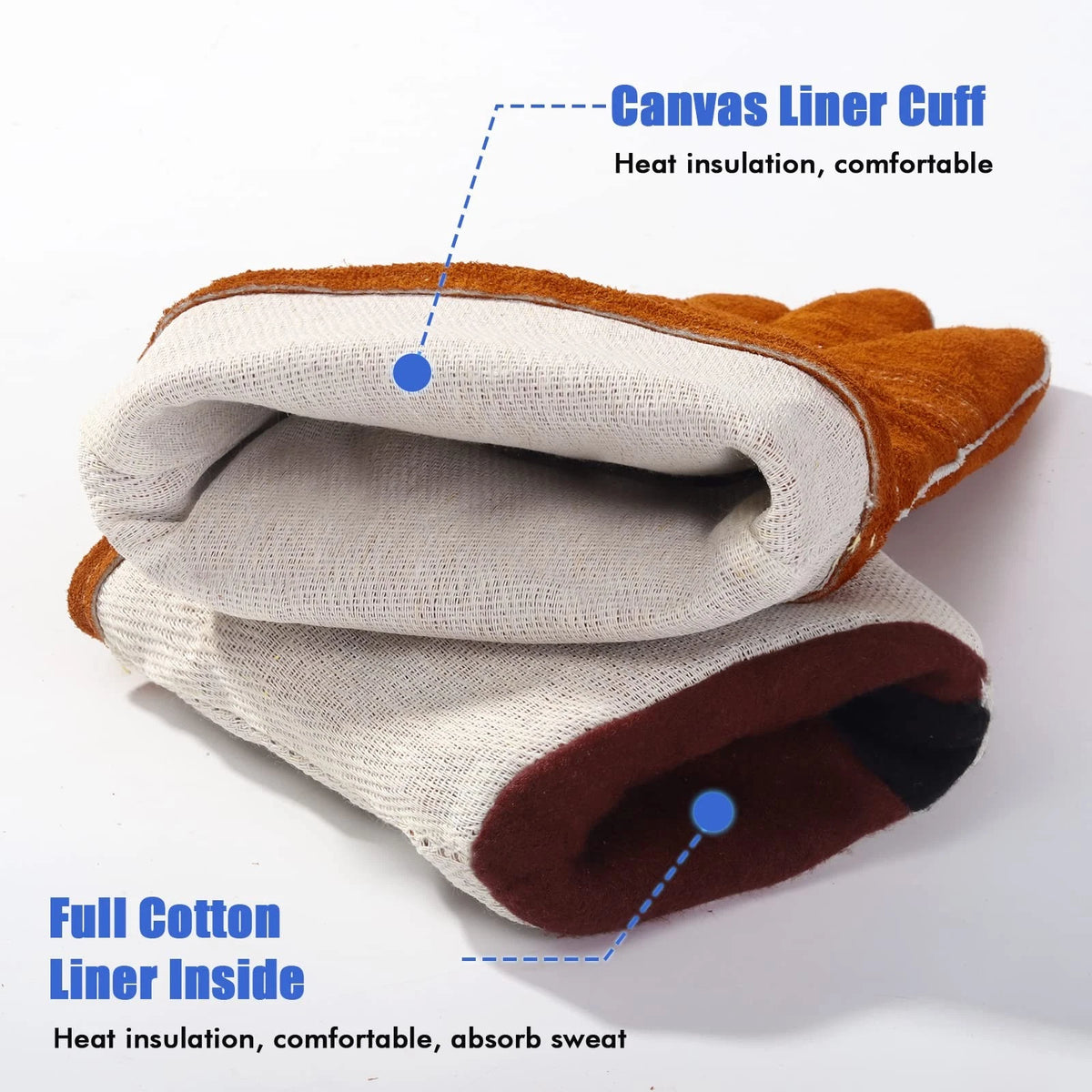 QeeLink Welding Gloves - Heat/Fire 2 Count (Pack of 1), Brown (14-inch)