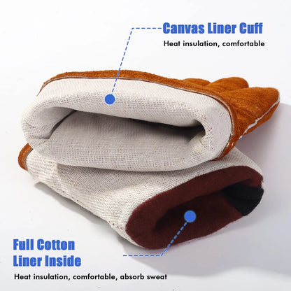 QeeLink Welding Gloves - Heat/Fire 2 Count (Pack of 1), Brown (14-inch)
