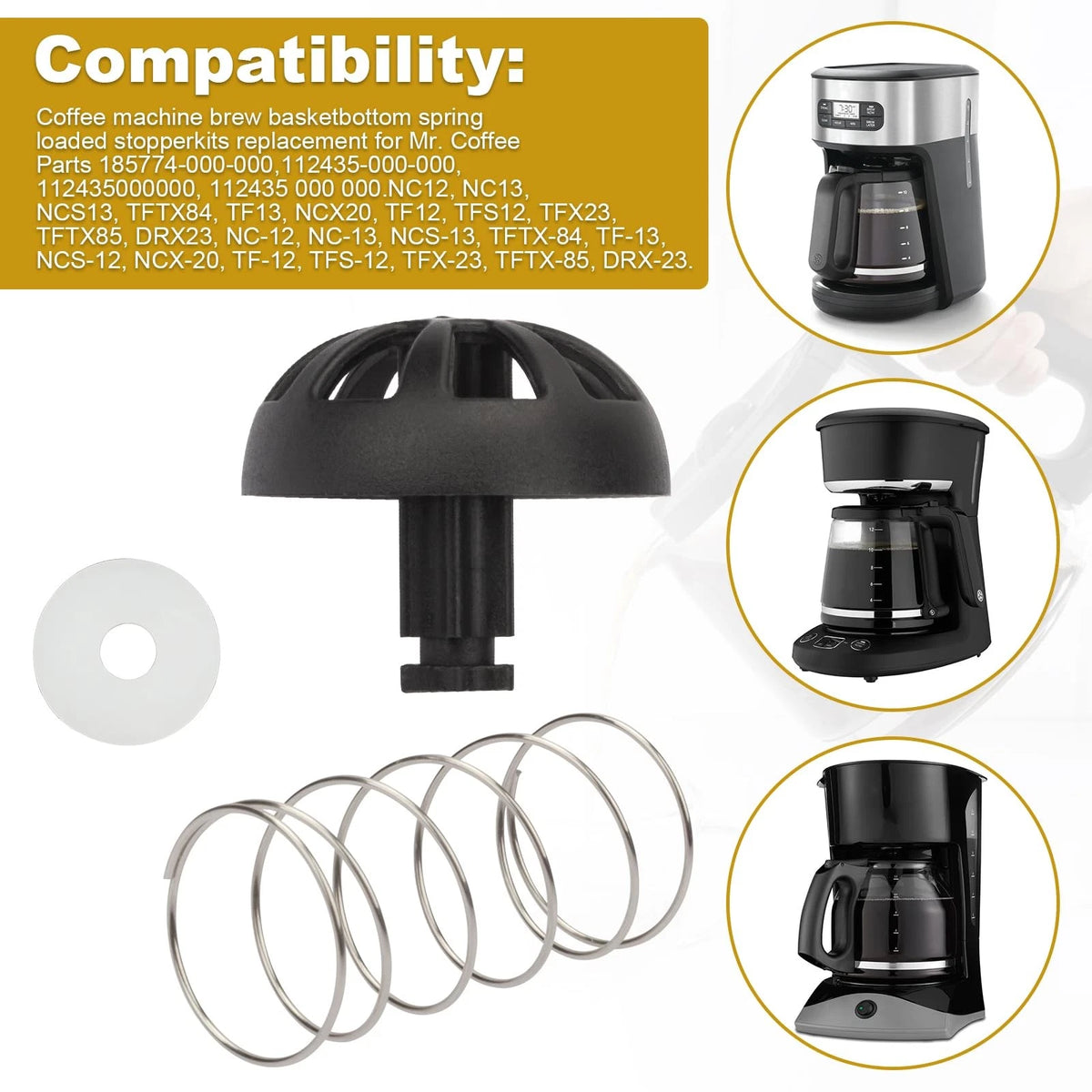 2-Pack Coffee Machine Brew Basket Bottom Spring Loaded Stopper Kits 2, Black