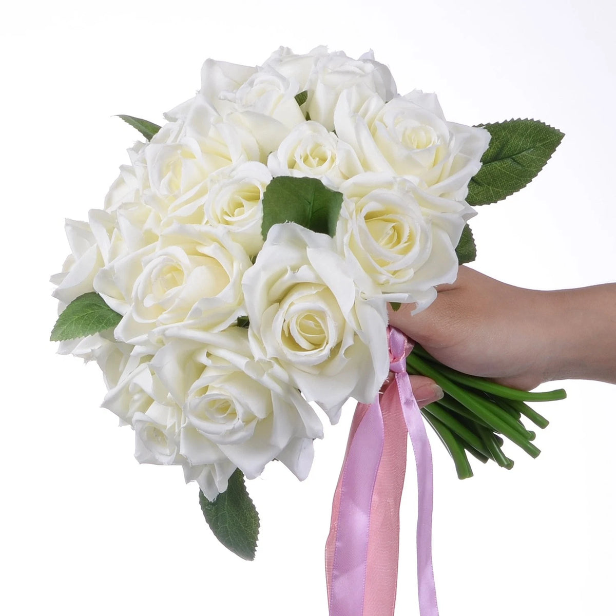 Artiflr Artificial Flowers Rose Bouquet 2 Pack Fake Silk White-01
