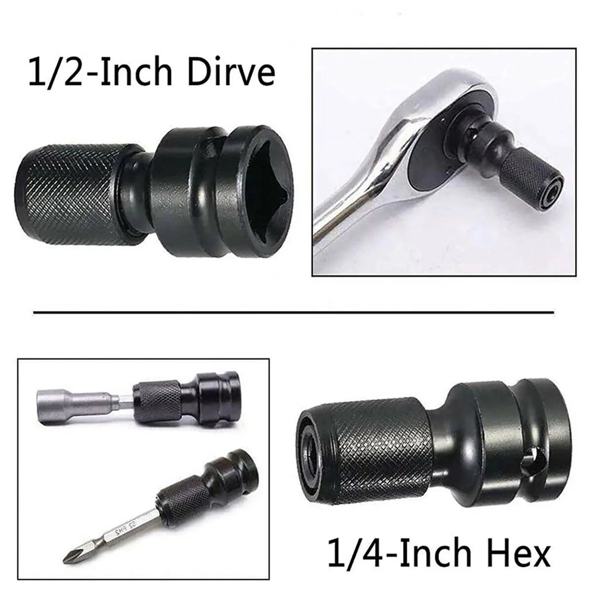 2* Hex Ratchet Socket Adapter Drive 1/2" Square To 1/4" Converter Impact Tool