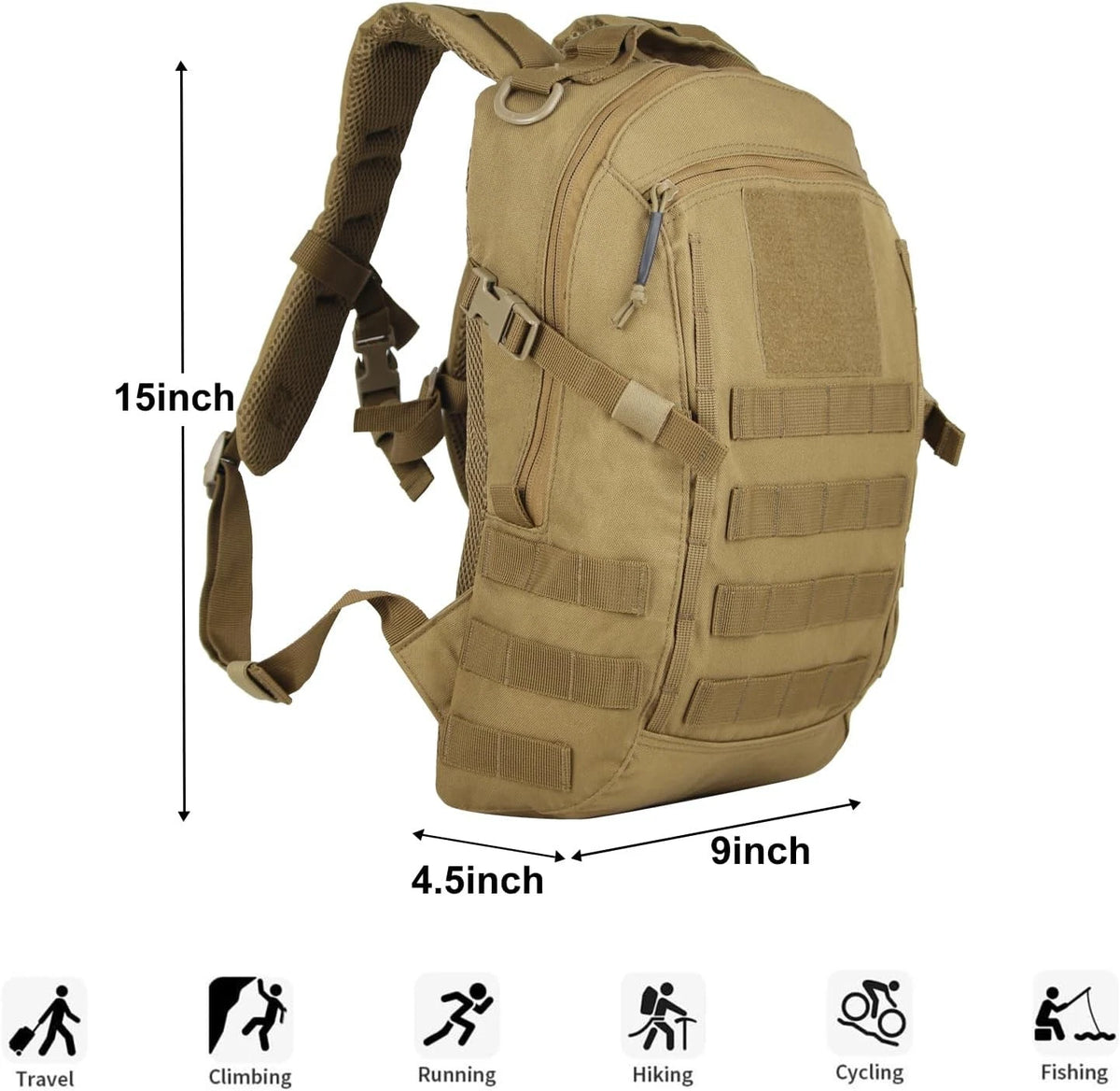 Small Tactical Backpack Military Daypack 12L Molle Bag Rucksack Army Tan