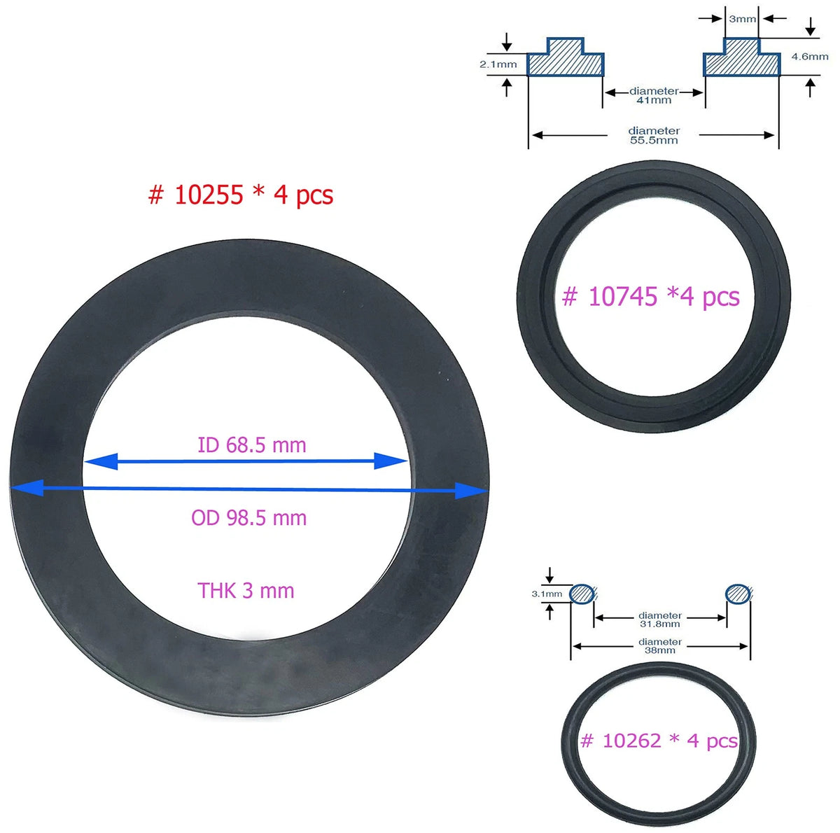 YMHYJY 25076RP Washer and Ring Kit for 1-1/2in Fittings, 1.5 inches, Black