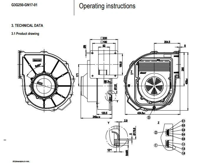 Ebmpapst Fan G3G250-GN17-01 Centrifugal Fan 230VAC 1150W Gas Boiler Cooling Fan