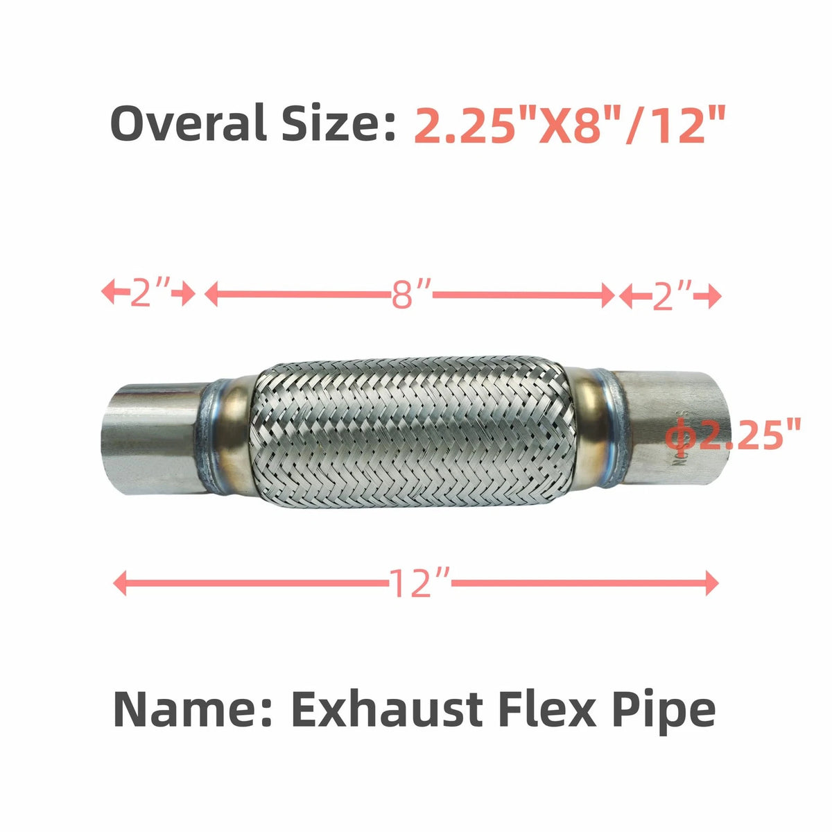 SUISFLXGRO Exhaust Flex Pipe Universal Type  Stainless Steel 2.25X8X12