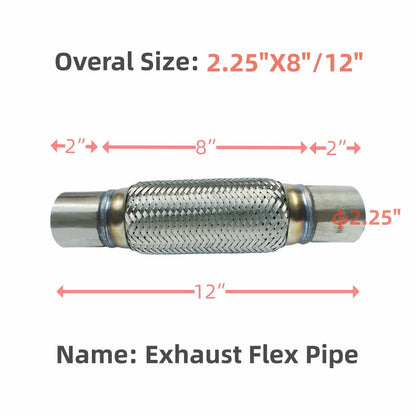 SUISFLXGRO Exhaust Flex Pipe Universal Type  Stainless Steel 2.25X8X12