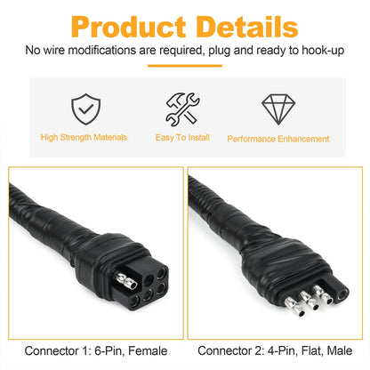32" 4-Way Flat to 6-Way Square Connector Wiring Harness For Starcraft Fold-Down