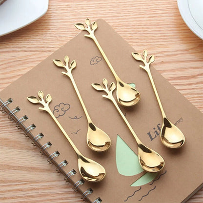 10Pcs Stainless Steel Spoon Branches Leaf Spoon For Kitchen Tableware Ornament;