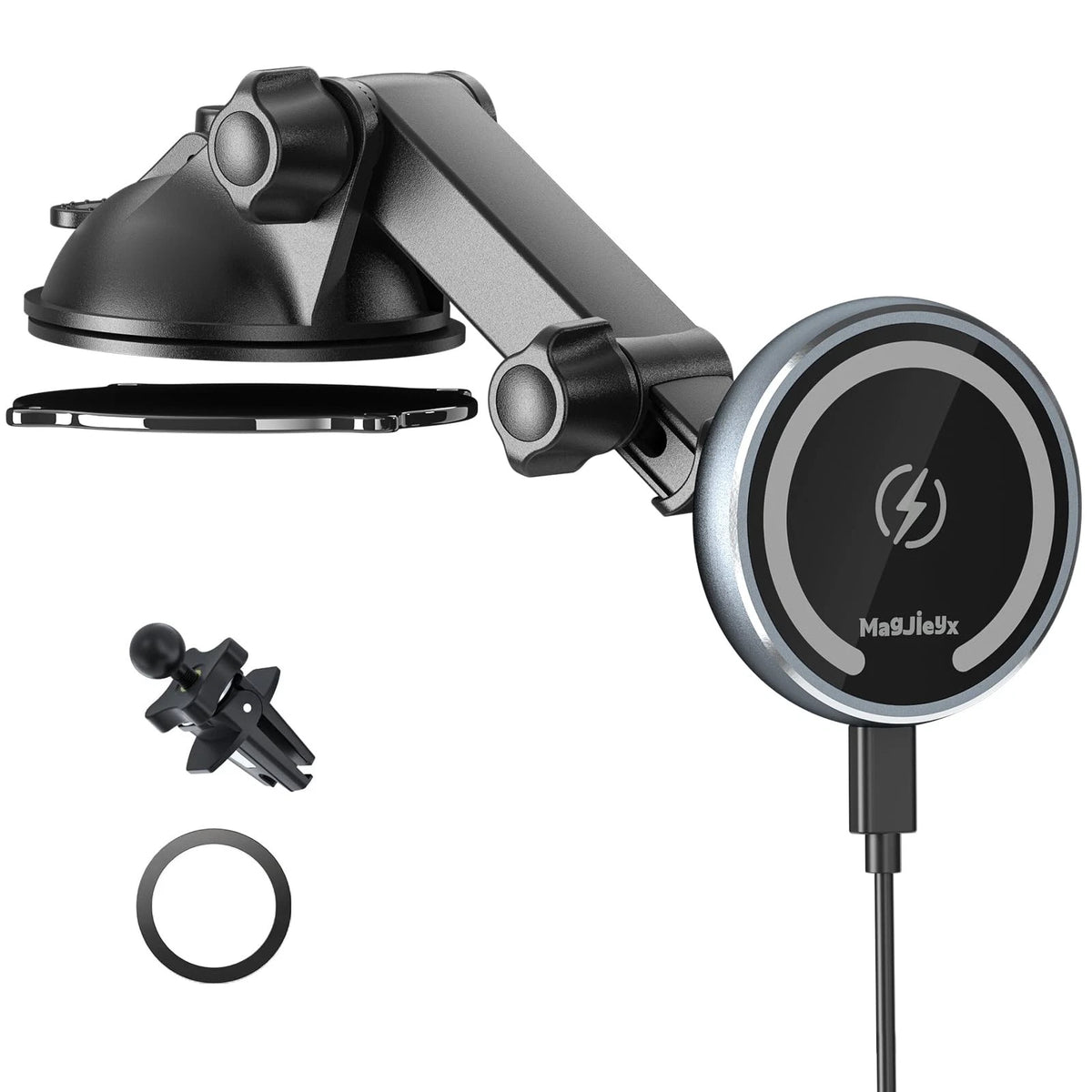 MAGJIEYX for MagSafe Car Mount Charger, Fast portable magsafe car mount, Gray