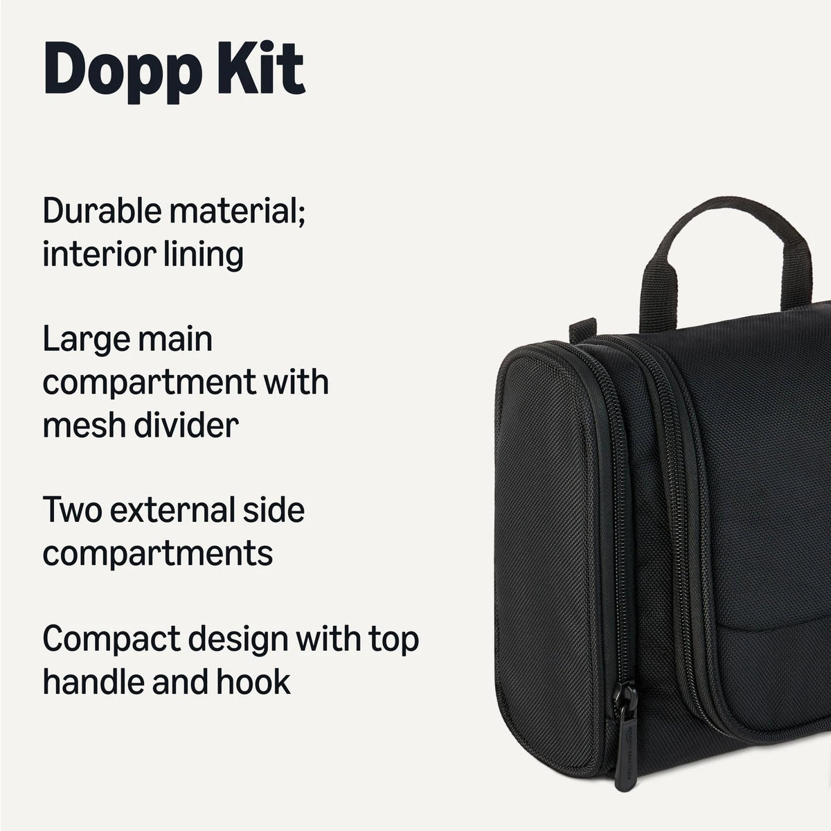 Amazon Essentials Spacious Toiletry Bag, 10 x 8.25 x 3.5 inches, Black