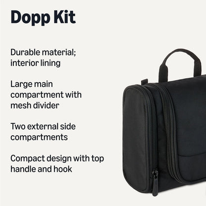 Amazon Essentials Spacious Toiletry Bag, 10 x 8.25 x 3.5 inches, Black