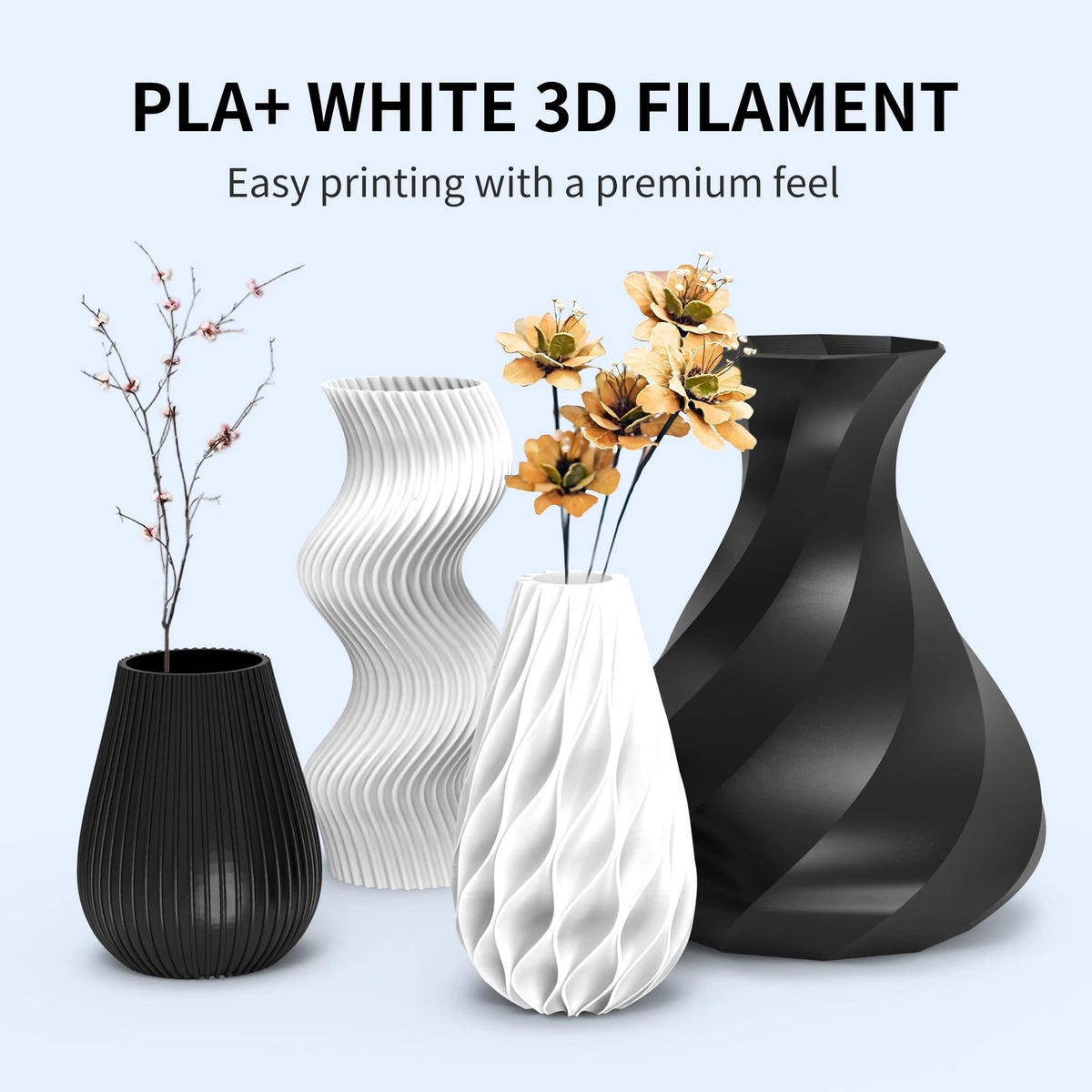 RAMBERY White Black PLA + 3D Printer Filament Bundle 4KG 4kg, Pla+ White-black
