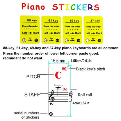 37/49/61/88 Key Universal Piano Learning Music Keyboard Sticker Note Removable