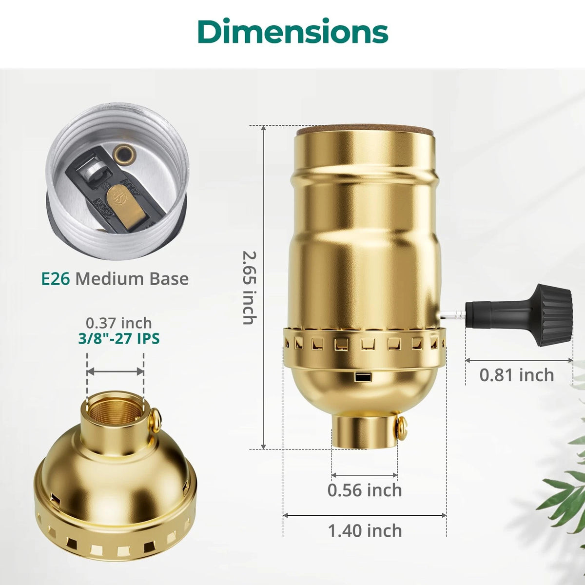 DiCUNO UL Listed 3-Way Lamp Socket Replacement, E26 Standard 2-Pack, Gold