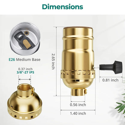 DiCUNO UL Listed 3-Way Lamp Socket Replacement, E26 Standard 2-Pack, Gold