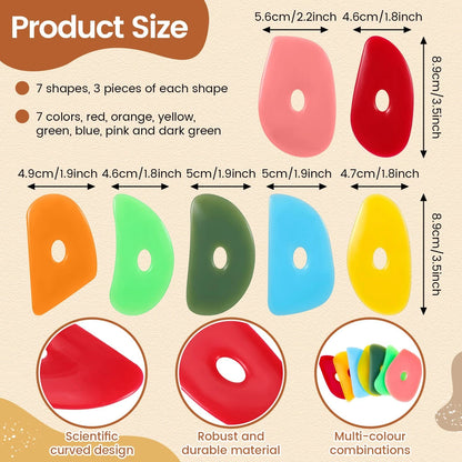 Sherr 21 Pcs Soft Ribs for Pottery Clay Silicone Rib Ceramics Bright Color