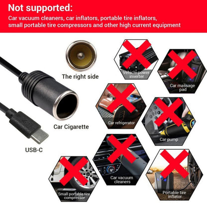 1PCS USB C to 12V Car Cigarette Lighter Adapter Converter Cable for Solar Panel
