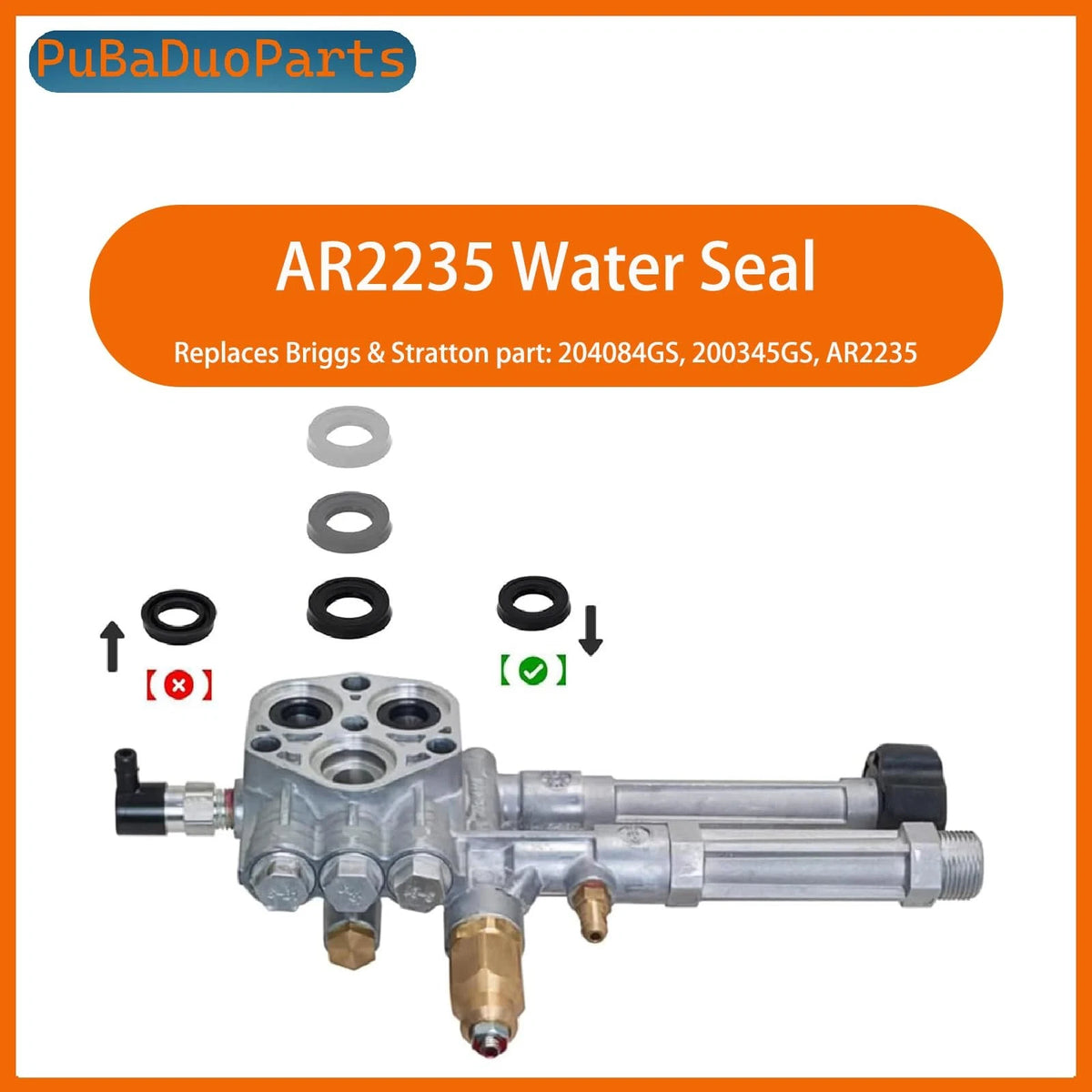 6-Pack AR2235 Pressure Washer Water Seal Kit for Briggs & Stratton & black