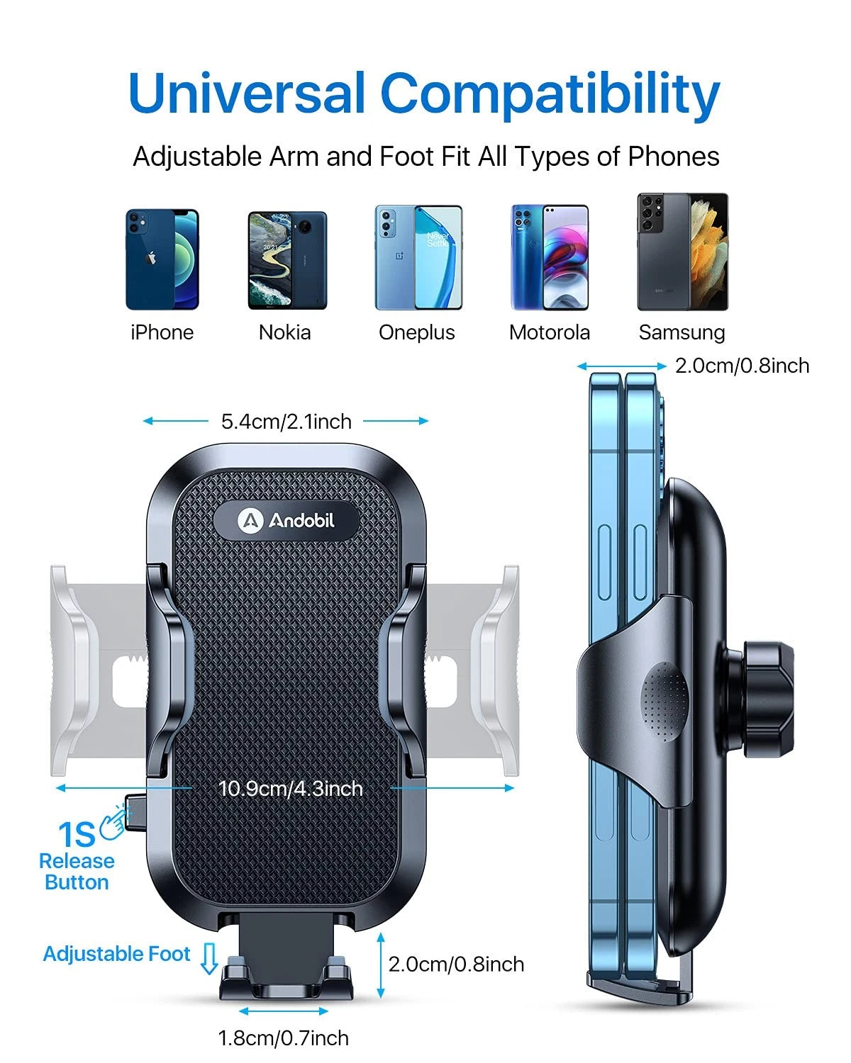 andobil 2026 Upgraded Car Phone Holder Mount for Vent, 4-7 inches, Black