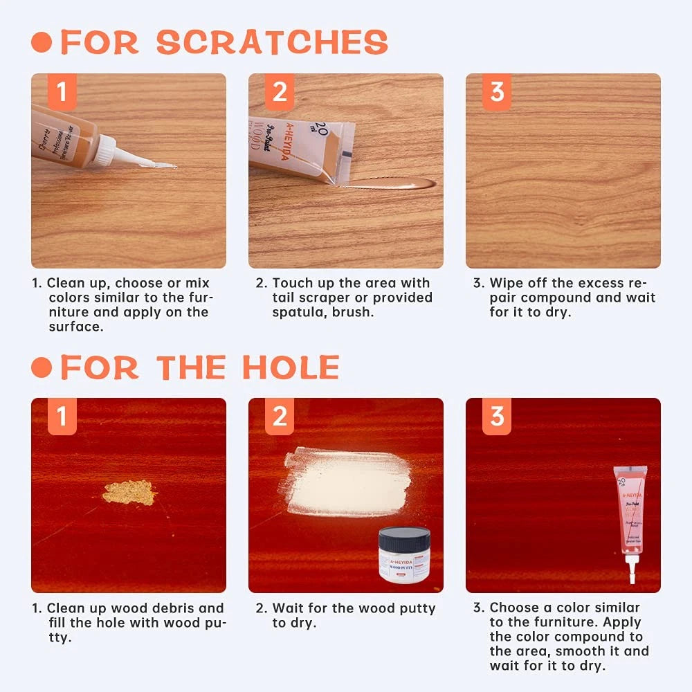 Wood Scratch Repair Kit - 18 Color Fillers Paste 31 Piece Set, Walnut