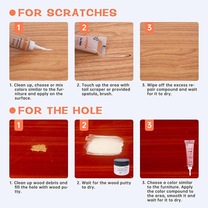 Wood Scratch Repair Kit - 18 Color Fillers Paste 31 Piece Set, Walnut