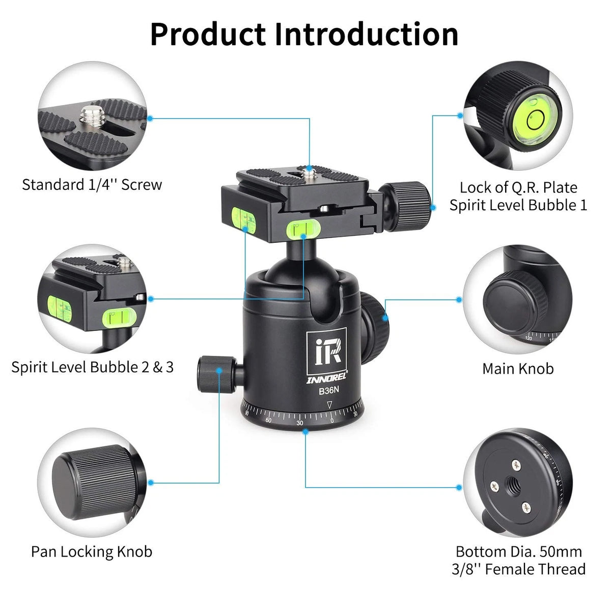 Tripod Ball Head, Camera Tirpod Head Mount 36MM Diameter B36N, B36N