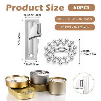 Bulk 60 Pack P-51 Can Openers with Chains - Stainless Steel P51, Silver