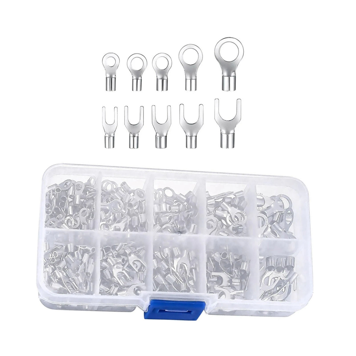320Pcs Non Insulated Ring Fork Copper Crimp Sleeves 10 Sizes For Automotive Car