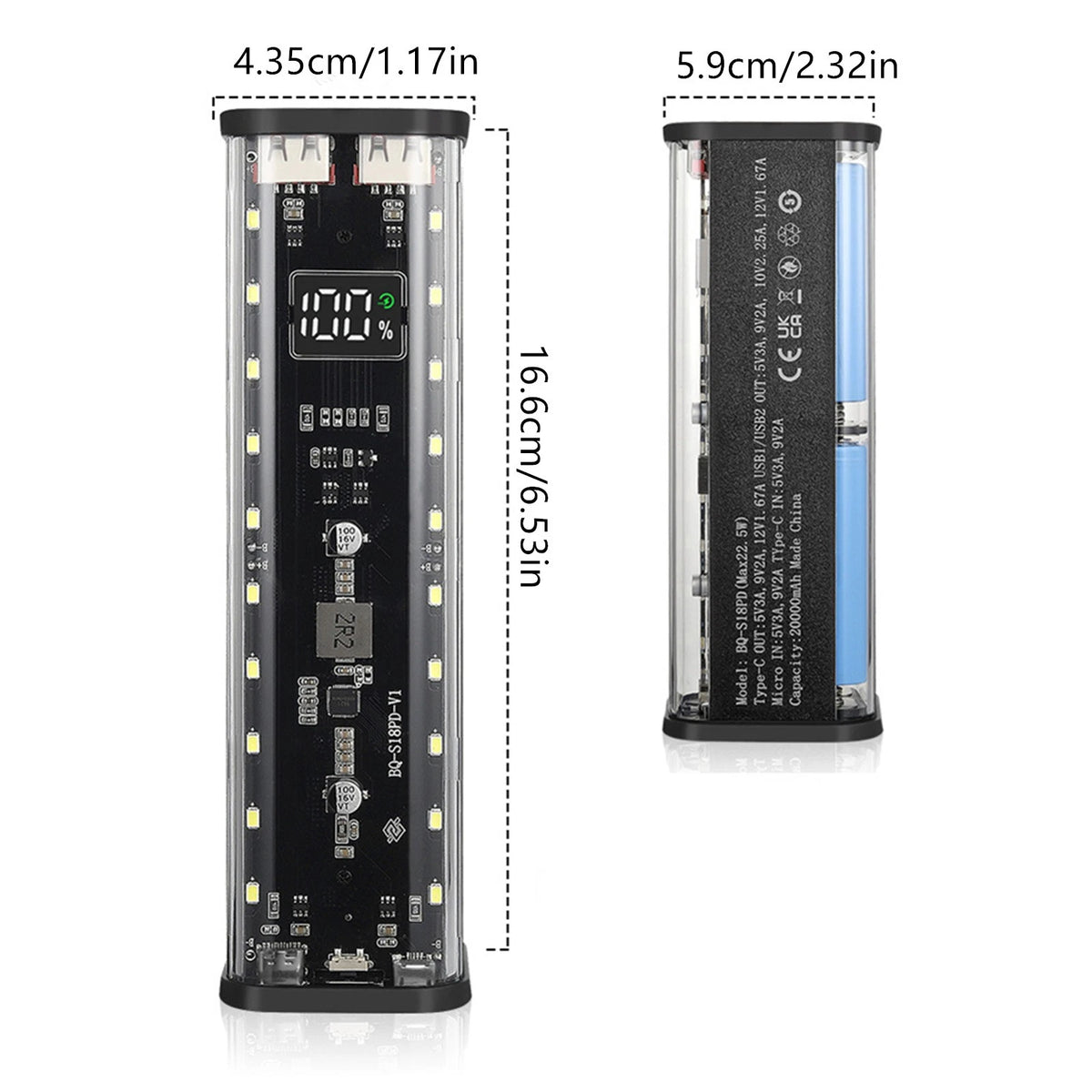 Portable DIY Charger 22.5W PD Fast Charge 3 Devices Simultaneous LED Display
