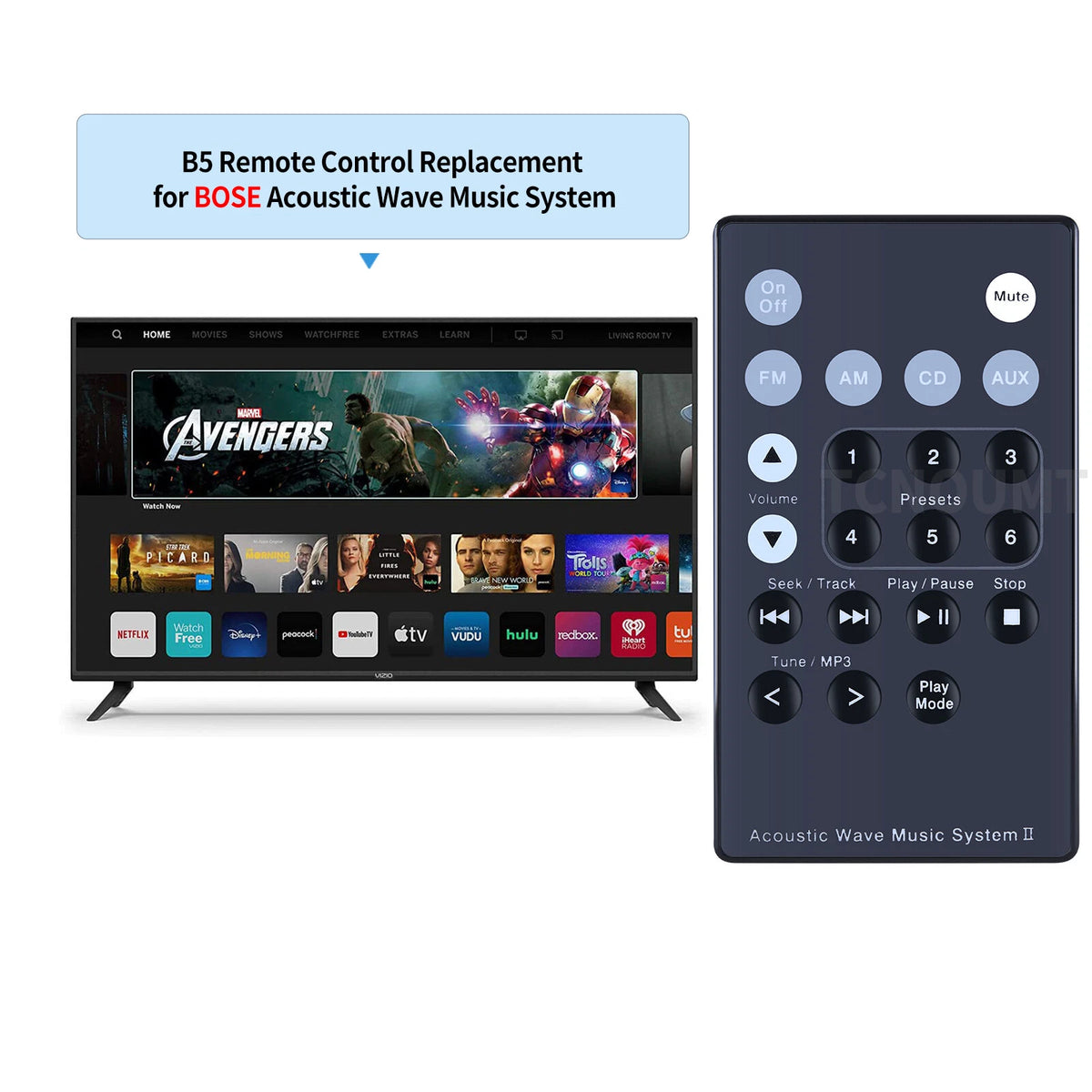 Replacement Remote Control For Bose Acoustic Wave Music System II Black