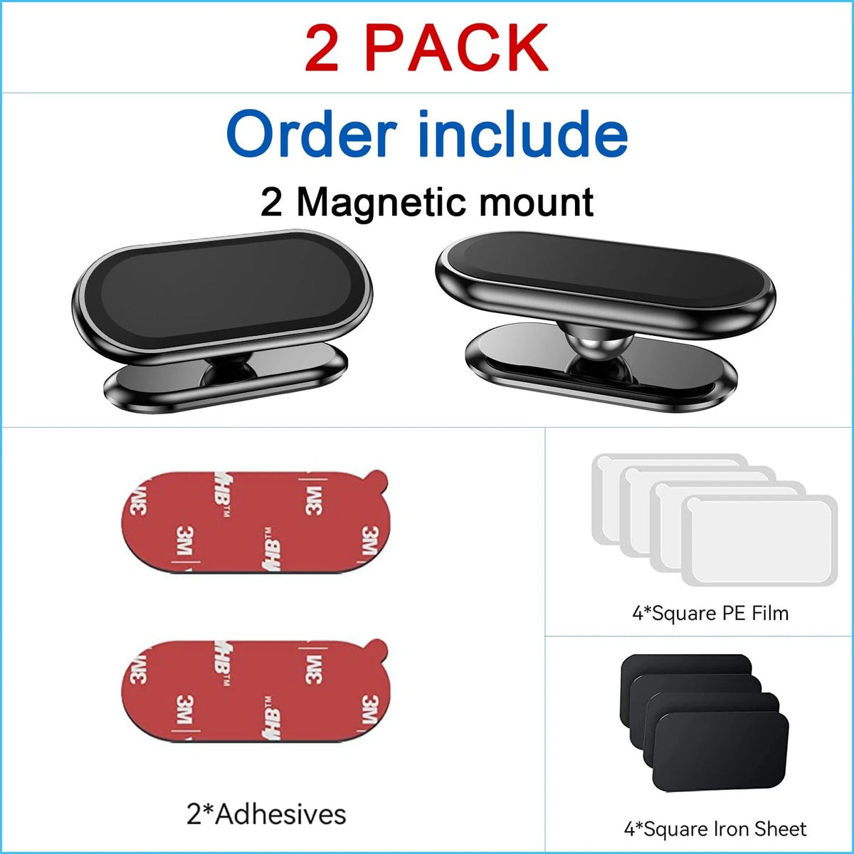 【2-Pack】 Magnetic Phone Holder for car, [ Super Strong Magnet ] [ 7, Black