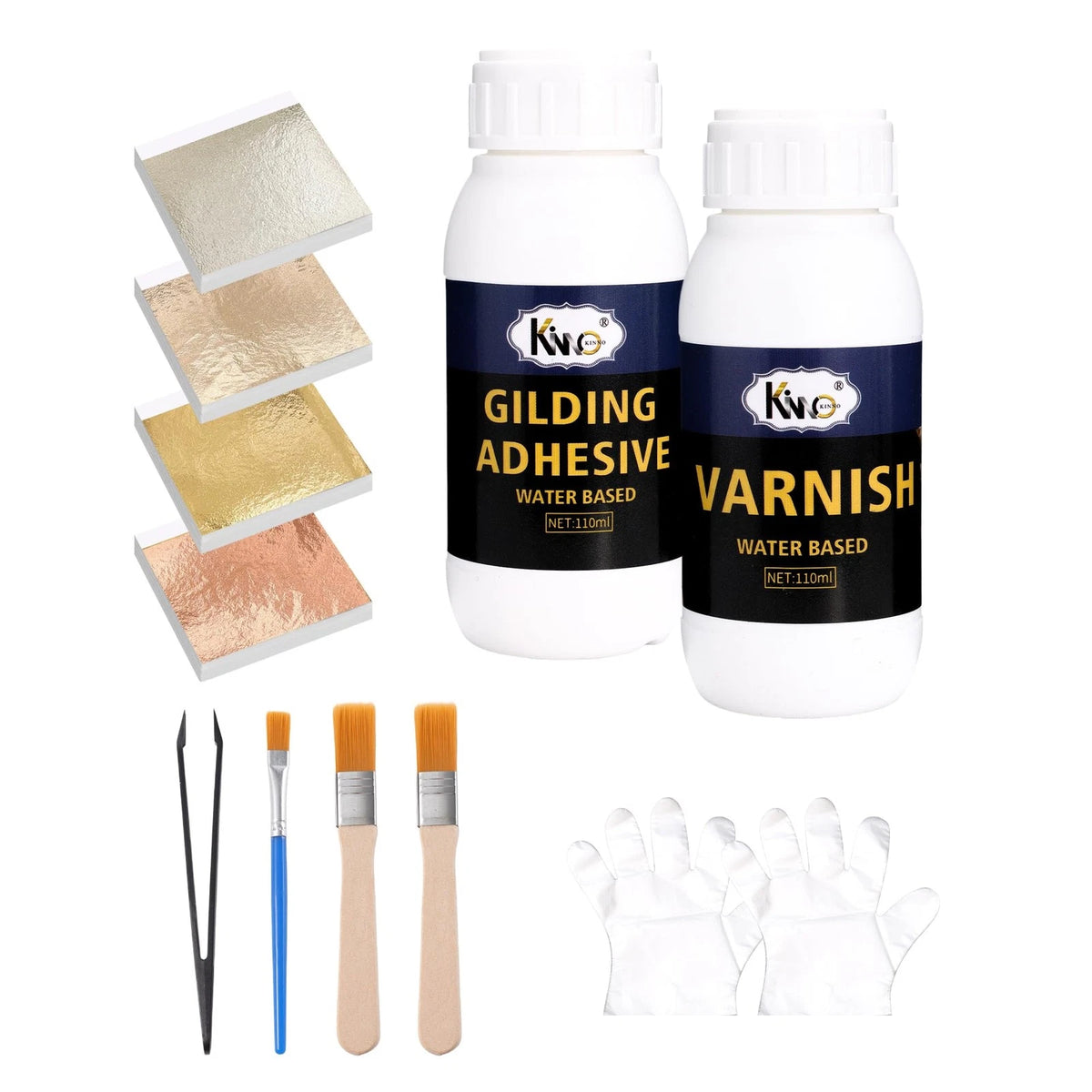 KINNO Gilding Adhesive Set, Gold Leaf Kit with 8cm, 4 colors gilding set