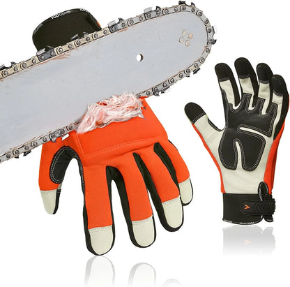 Vgo... Chainsaw Gloves,12-Layer X-Large (Pack of 1), Orange-left Protection