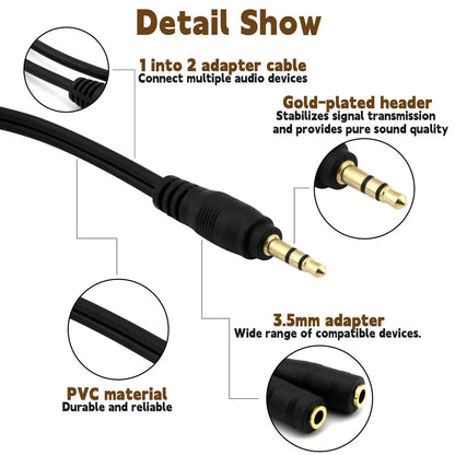 ONXE 2-Pack Gold Plated 3.5mm Stereo Jack Splitter 4 x 0.3 x 1 inches, black