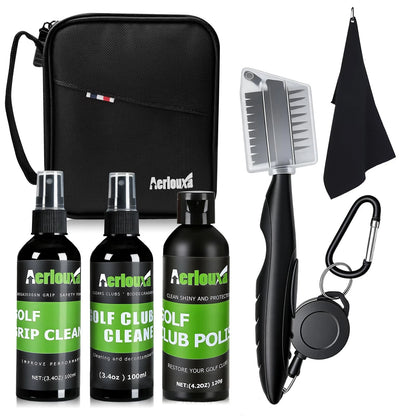 Aerlouxa 6-in-1 Golf Club Cleaning Kit - Cleaner, Grip Black