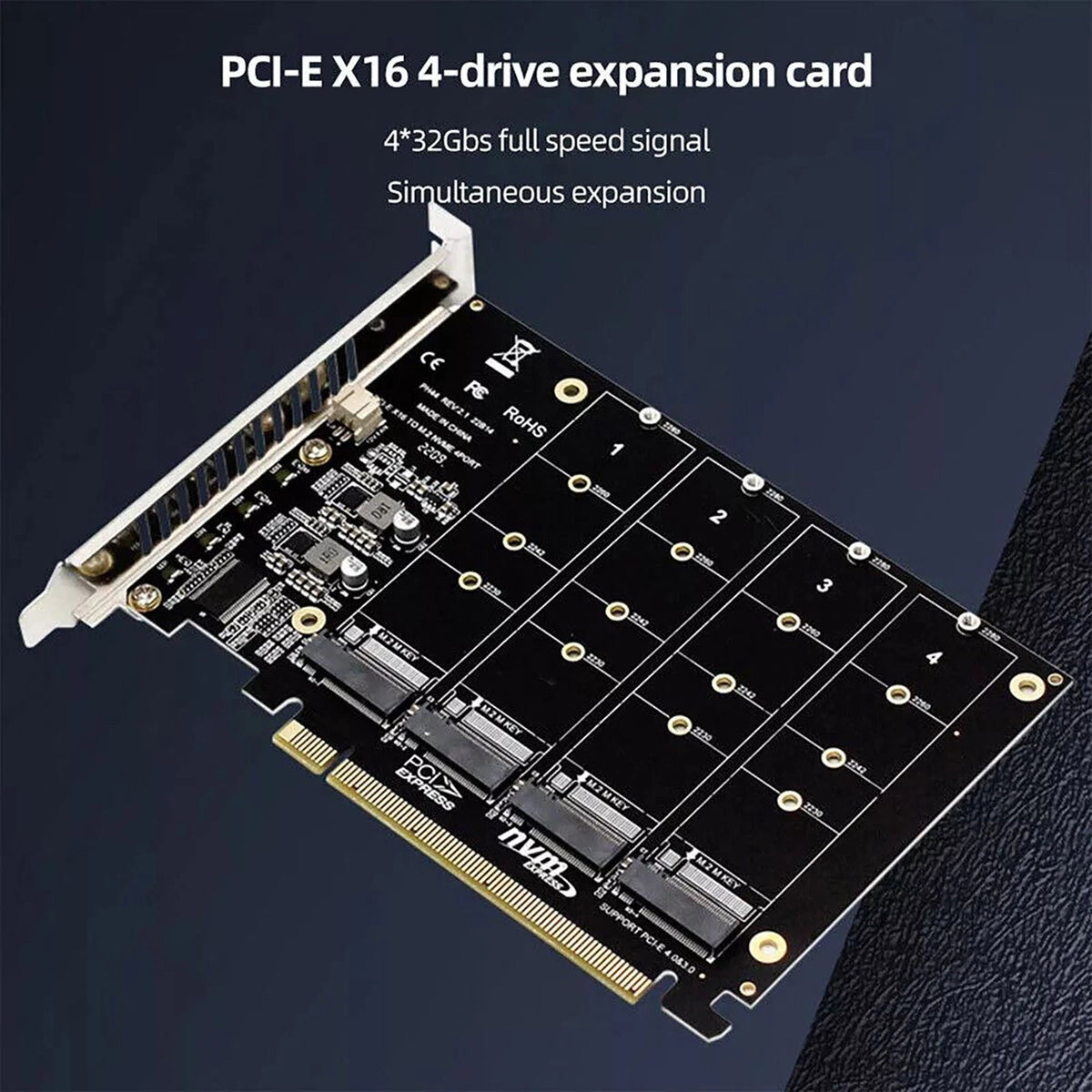 M.2 NVME SSD To PCIE X16 Adapter 4 Port NVMe To PCI-e Host Expansion Card Kit