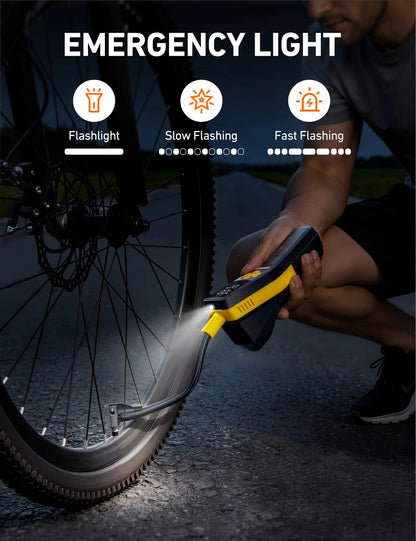 AstroAI 150PSI Electric Bike Pump with Gague, 30s Portable, Black and Yellow