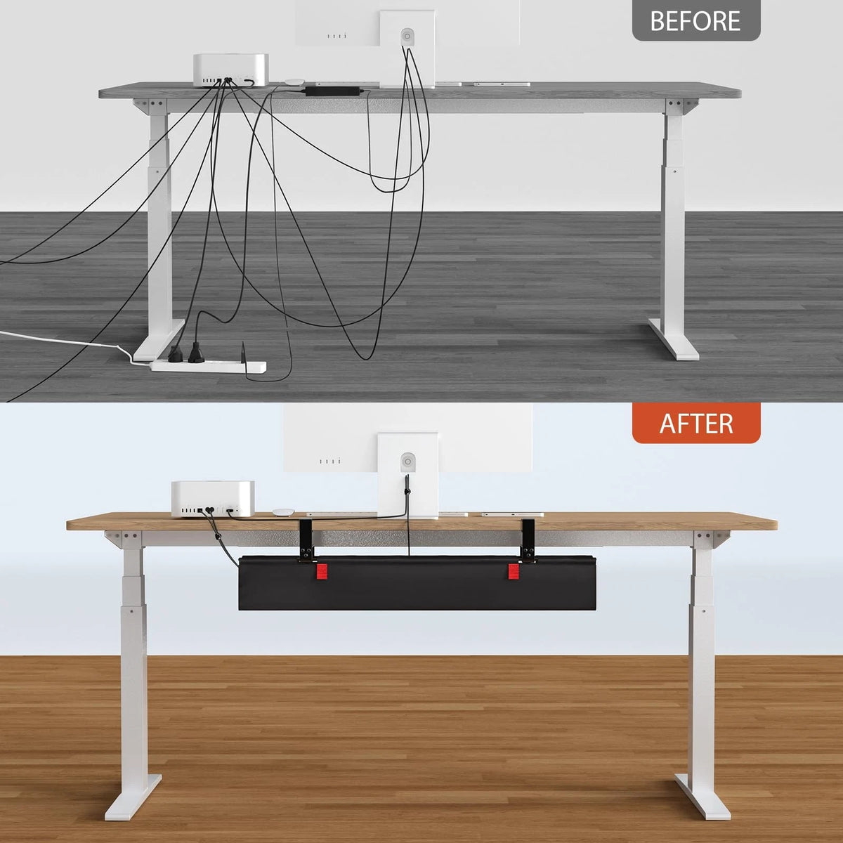 Univivi No Drill Under Desk Cable Management Tray, 36" 36"L x 5.5"W, Black