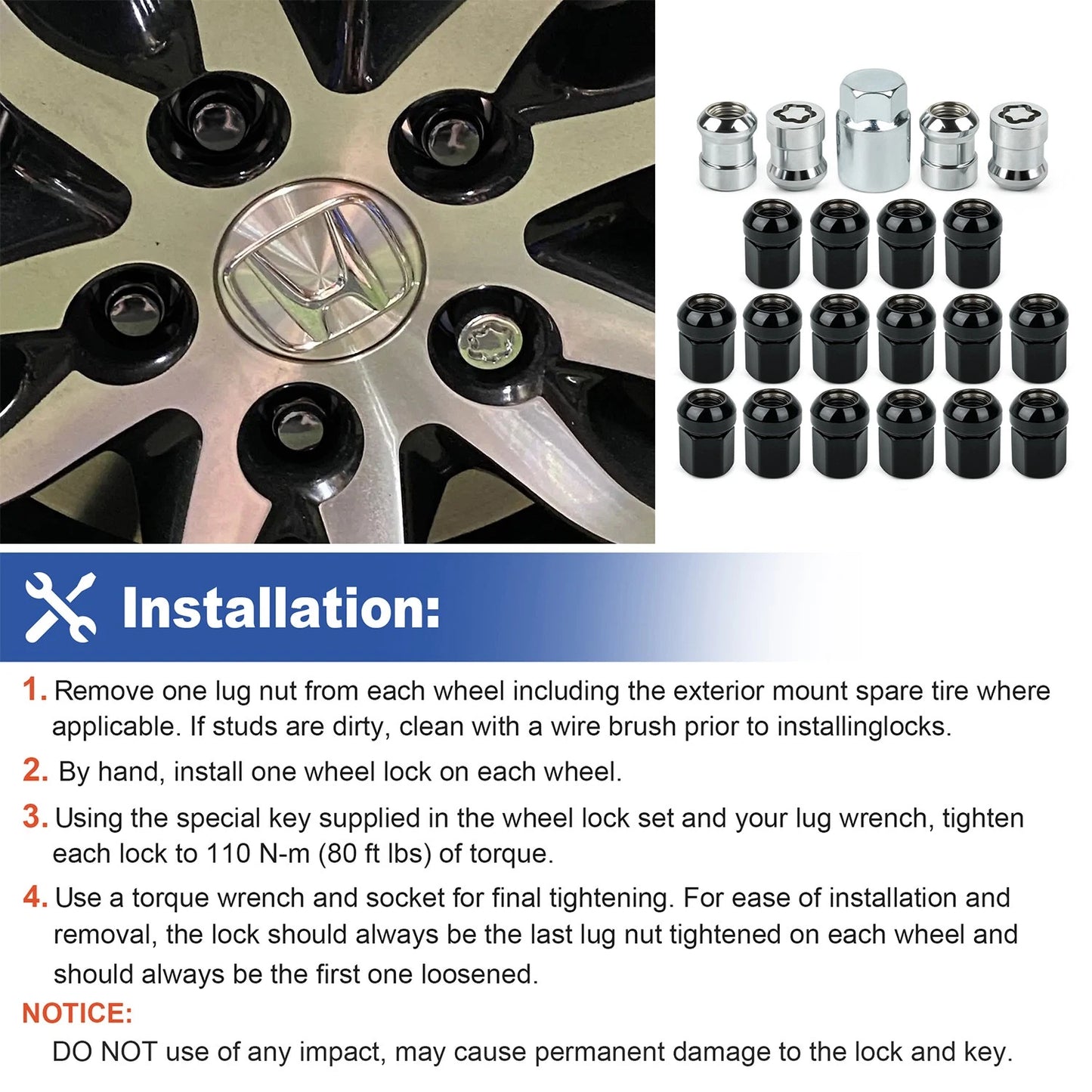 21Pcs Wheel Lock Set For Honda CR-V 2007-2025 08W42-SCV-101