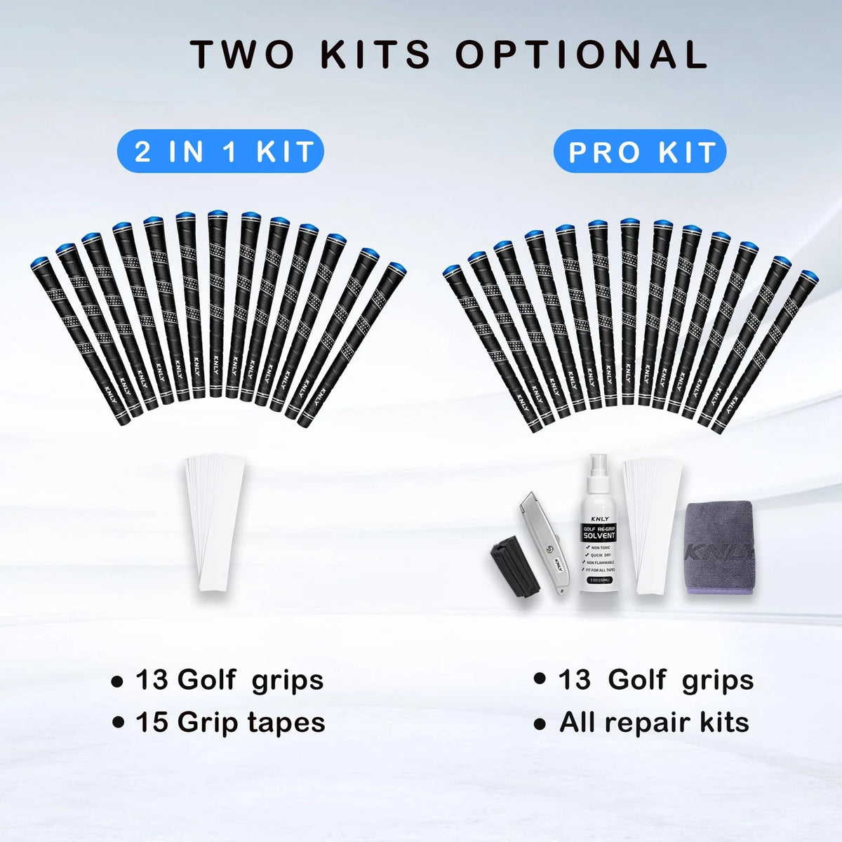 KNLY Wrap Golf Grips Set of 13- Triangular Concave Texture Control Black Blue